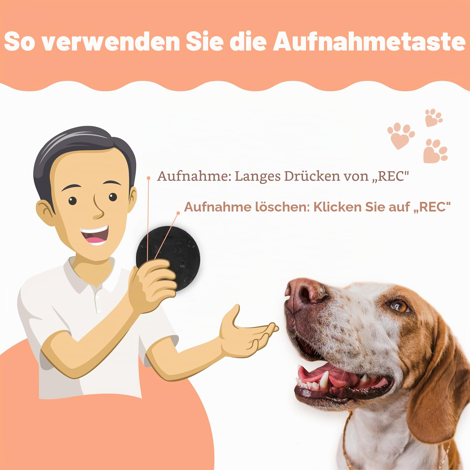 Buzzer mit aufnahmefunktion & Buzzer mit Sound Sprechende Knöpfe für Hundepfoten, 4er-Pack Hundetrainingsknöpfe, beschreibbare Buttons für Kommunikationstraining & Welpenbedarf