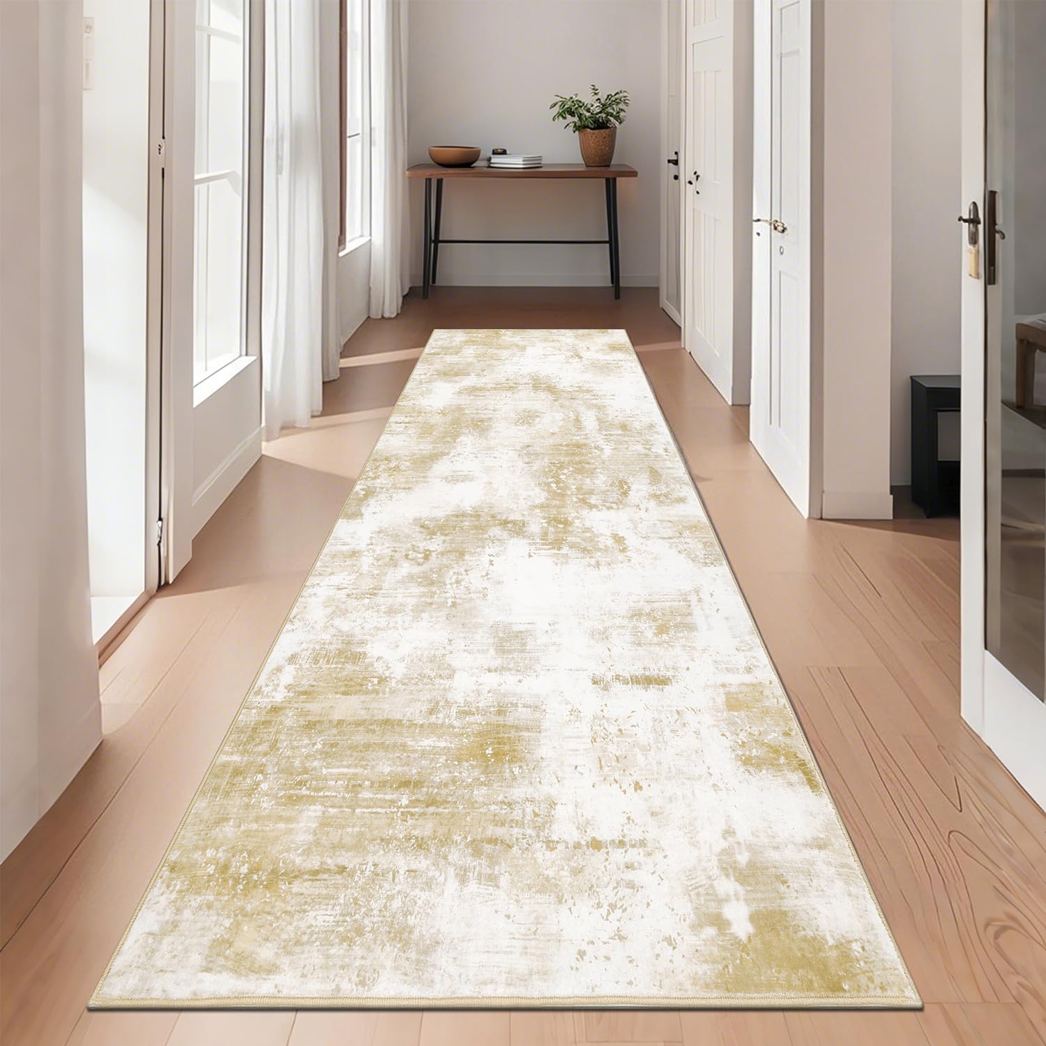 SHACOS Alfombra Pasillo Beige 80x200cm Alfombra Corredor Pasillo Antideslizante Alfombras de Habitacion Largas Pelo Corto Alfombra Estrecha Pasillo Abstracta Moderna para Entrada Cocina Lavandería