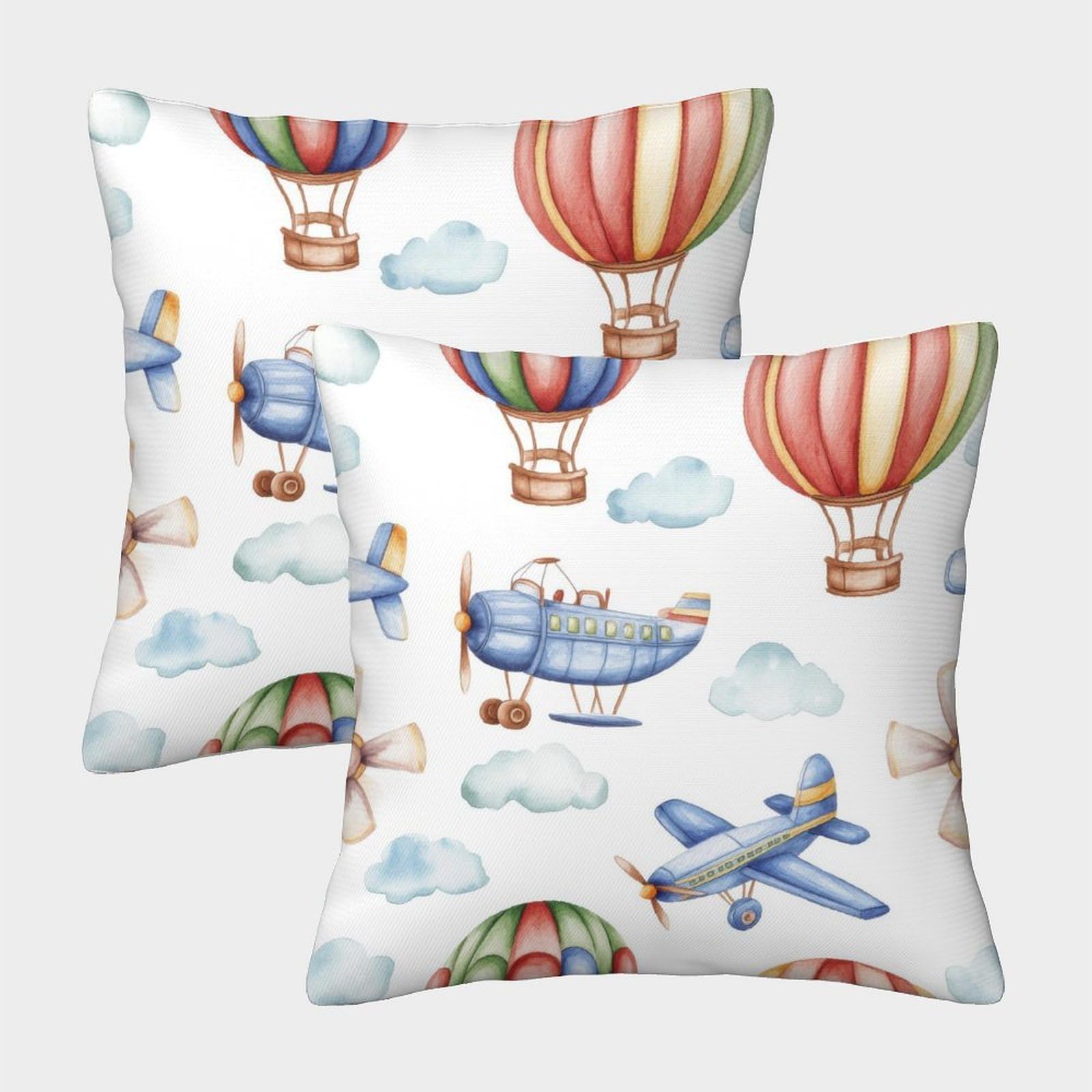 QFVANSIYO Sky Motif 3D Printed Pillowcase Microfiber Bedroom Decor Hot Air Balloon Plane Pillow Cover Soft Breathable 40x40cm