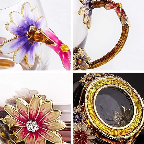 Miniatura 27 de Luka Tech Tazas de café esmaltadas de vidrio sin plomo, con cuchara de acero, regalos personalizados para mujeres, esposa, mamá, niña, profesora