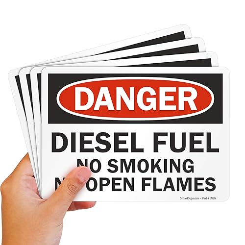 SmartSign "Danger - Diesel, no fumar, no abrir llamas" etiqueta  5" x 7" poliéster con adhesivo SuperStick, paquete de 4 disponible en Yaxa Colombia