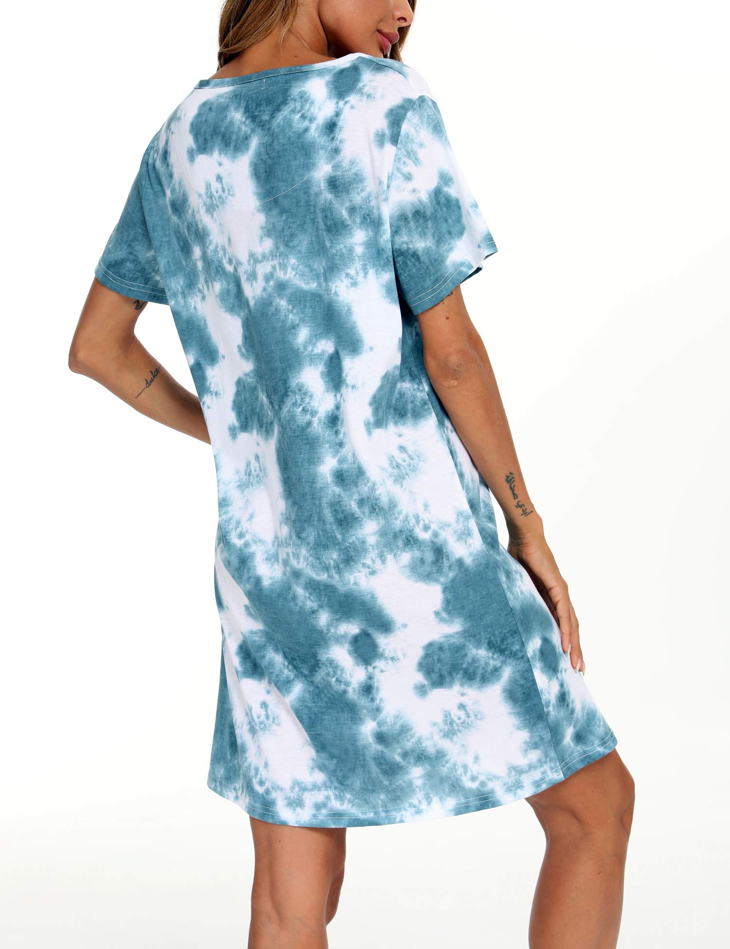 ENJOYNIGHT Chemise de nuit à manches courtes pour femme Tie Dye Chemise de nuit d'allaitement Robe de nuit d'allaitement
