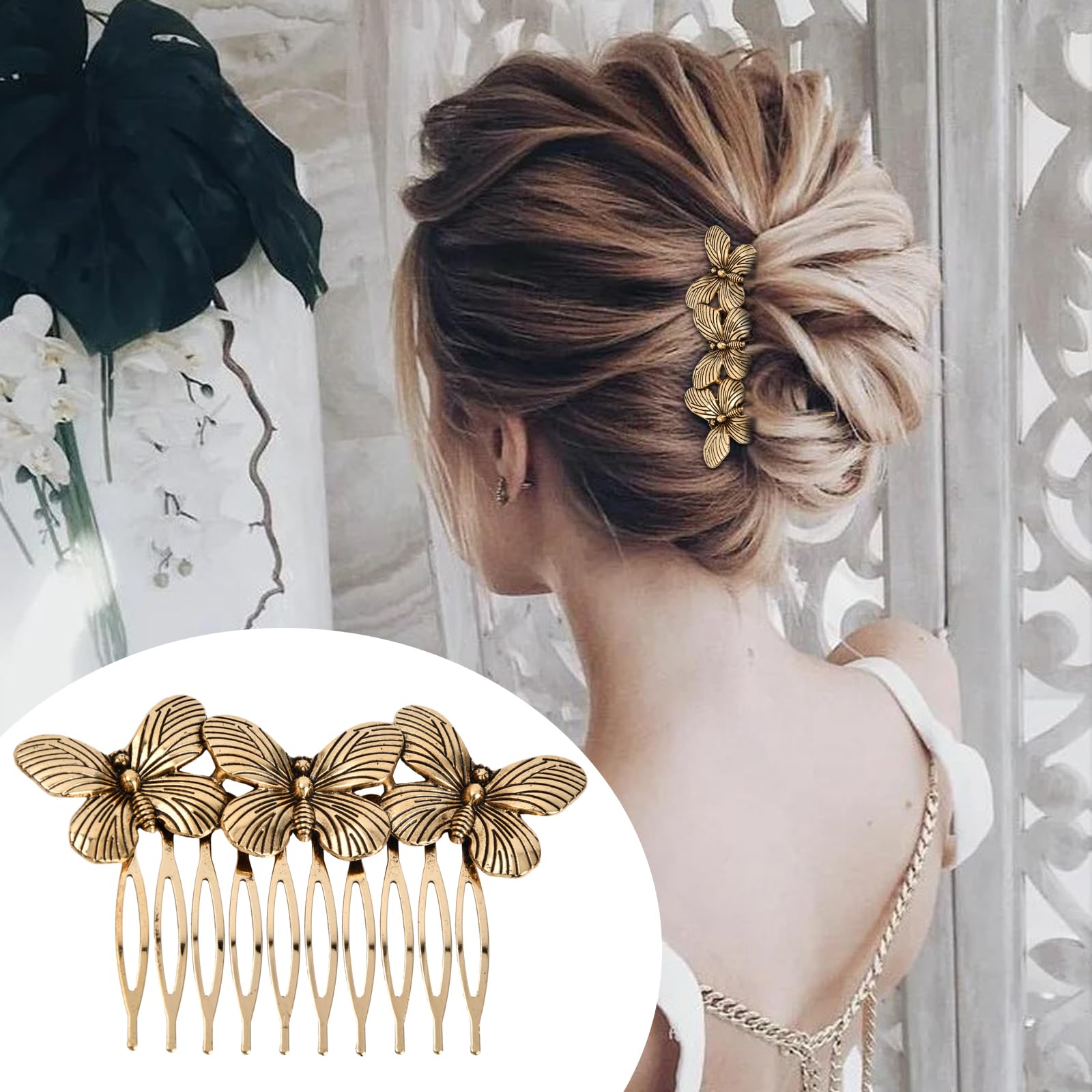 Set 6 Pettini Laterali Vintage Dorati Con Strass E Perle – Fermagli Per Capelli A Forma Di Farfalle, Fiori E Foglie, Regalo Perfetto Per Donne E Ragazze