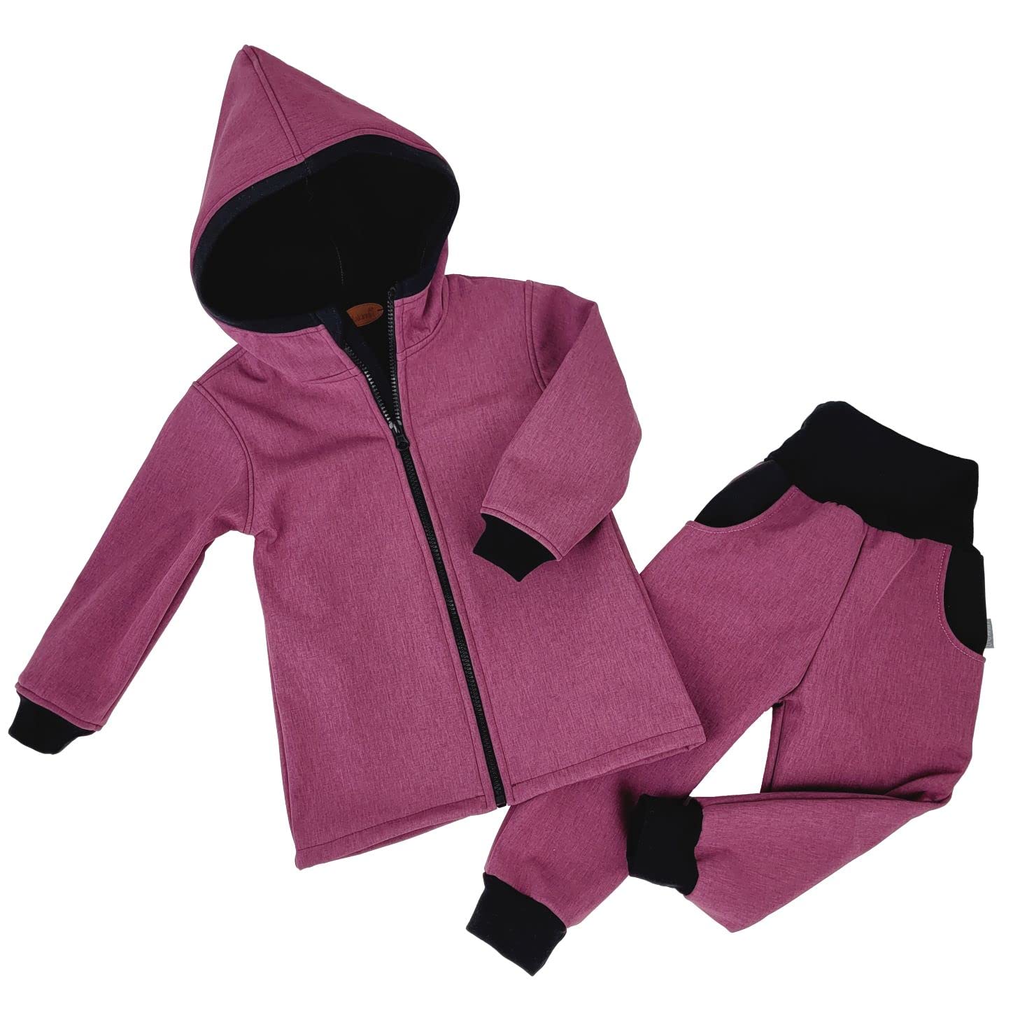 Lilakind“ Baby Kinder 2 teiliges Set Softshell Pumphose Matschhose Regenhose und Jacke Meliert Einfarbig Uni Gr. 68-146 - Made in Germany