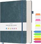 College Ruled Notebook, Large B5 Lined Journal Notebook, 314 Numbered Pages Work Notebook with Index Stickers, 100gsm Paper, Hardcover Vegan Leather Journal for Women Men School Office, Grey Blue