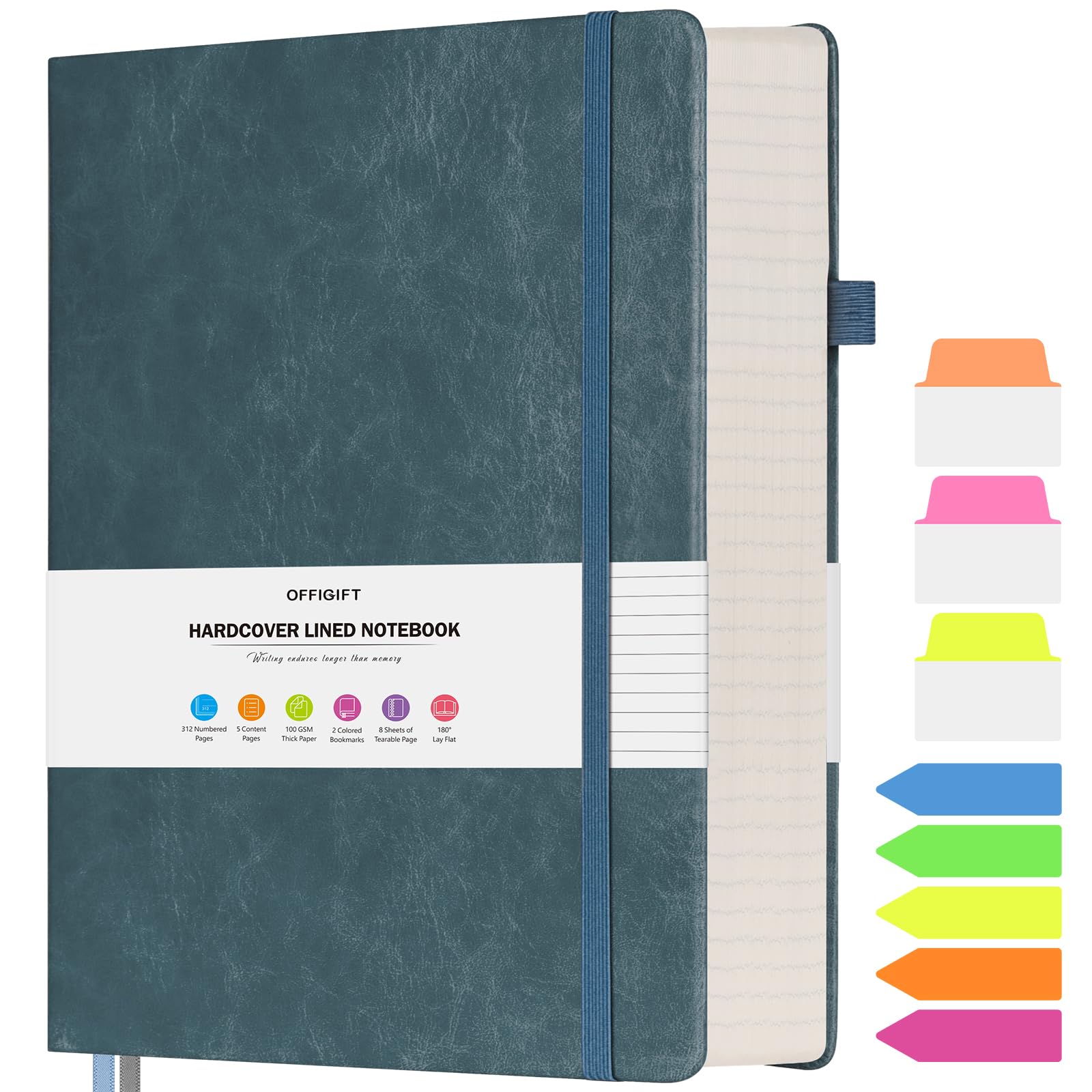 College Ruled Notebook, Large A4 Hardcover Leather Journal, 312 Numbered Pages Writing Journal, 100gsm No Bleed Paper, Lined Journal Notebook for Women Men School Office, 8.5''×11'', Grey BlueThe Forest Stewardship Council