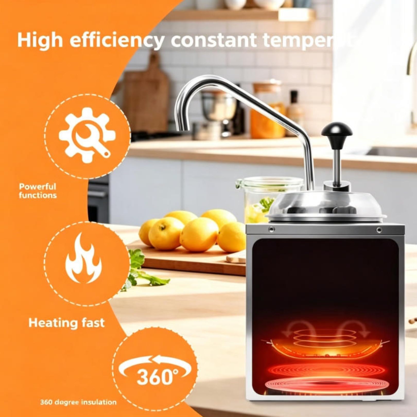 Calentador Comercial de Salsa de Chocolate, Dispensador Eléctrico de Queso y Salsa de Acero Inoxidable con Temperatura Ajustable y Bomba, para Restaurantes y Cafeterías 7L
