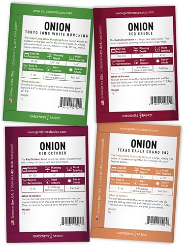 Miniatura 6 de Gardeners Basics, Semillas de cebolla para plantar - 8 variedades de día largo y corto Cebollas amarillas, rojas, blancas, dulces y verdes