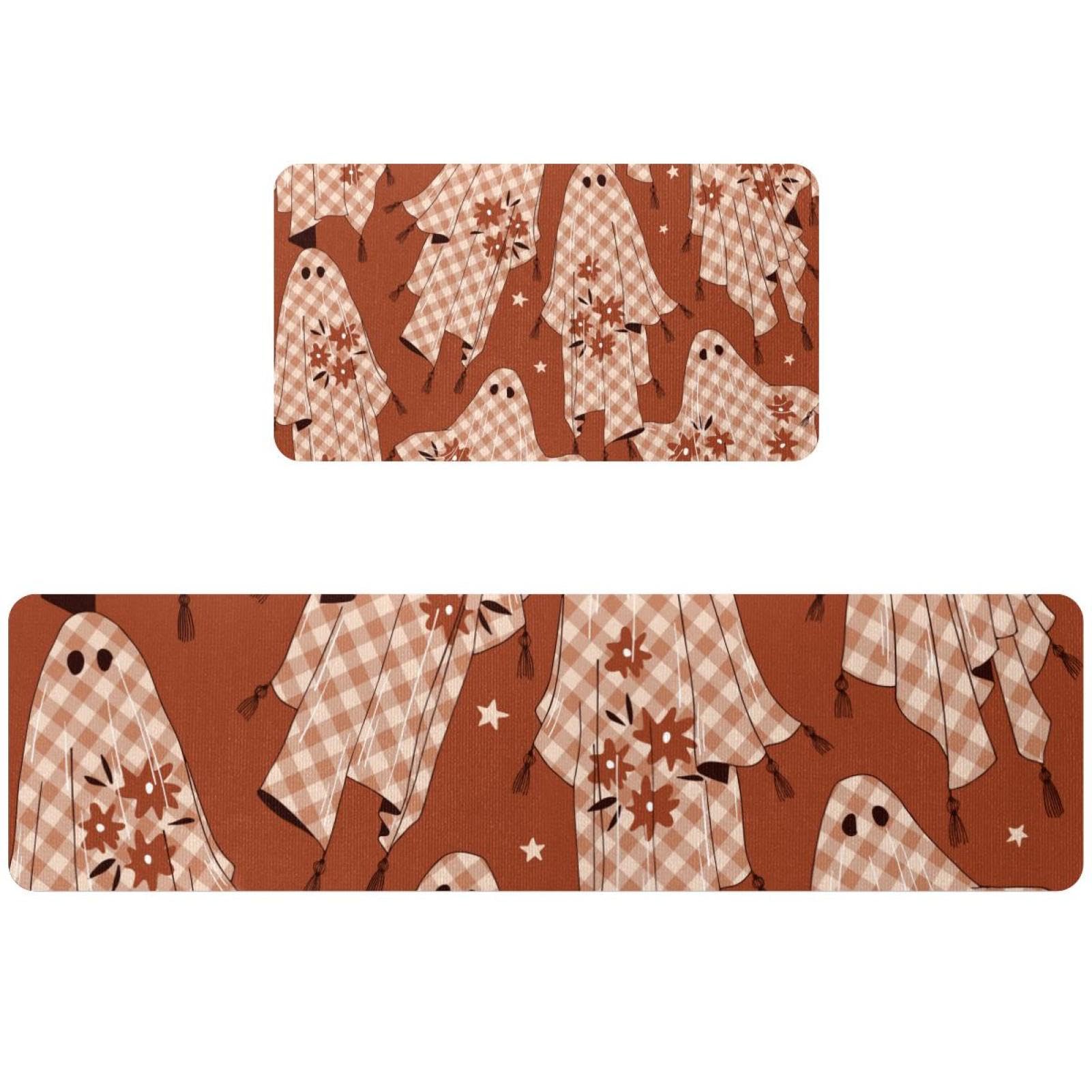 Lot de 2 tapis de cuisine antidérapants lavables fantômes floraux