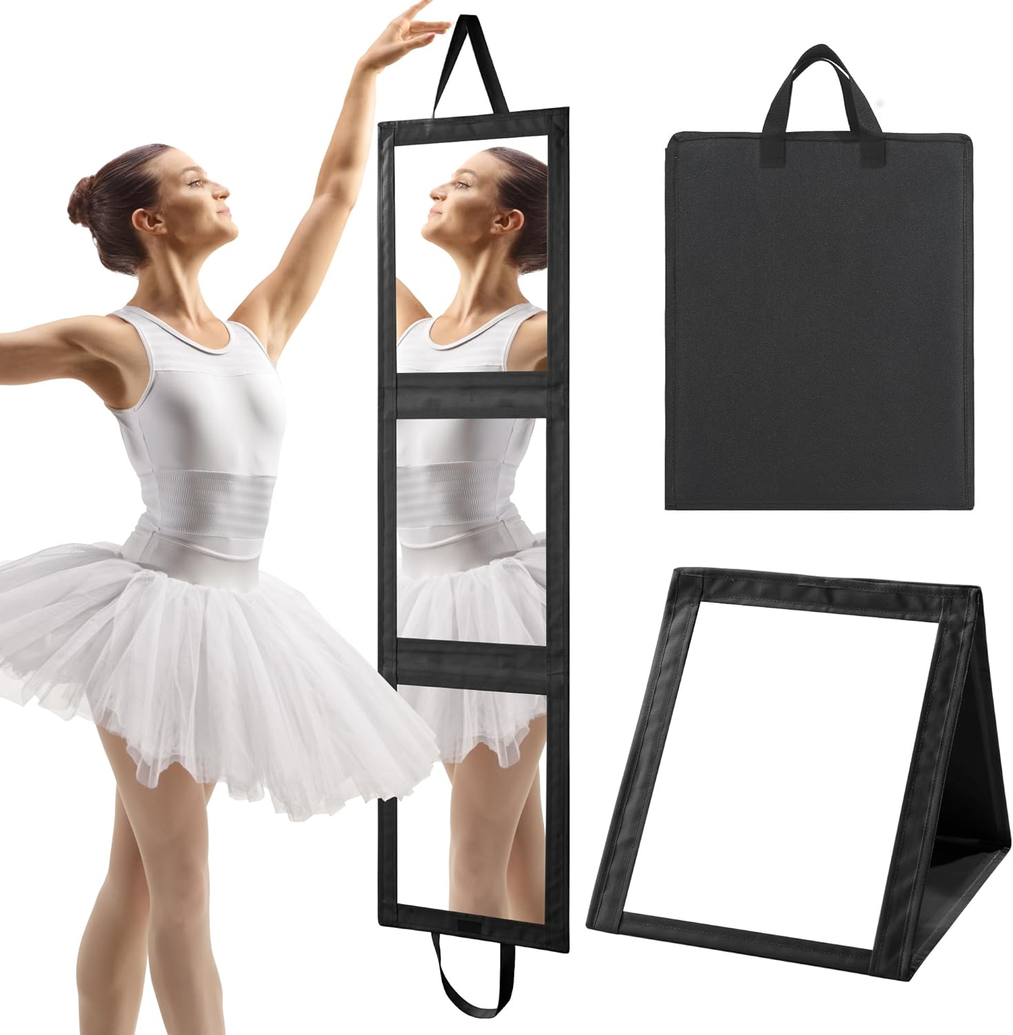 ROYALAY Foldable Full Length Mirror with Handle - 47 * 14in Portable Travel & Backstage Mirror (Black)