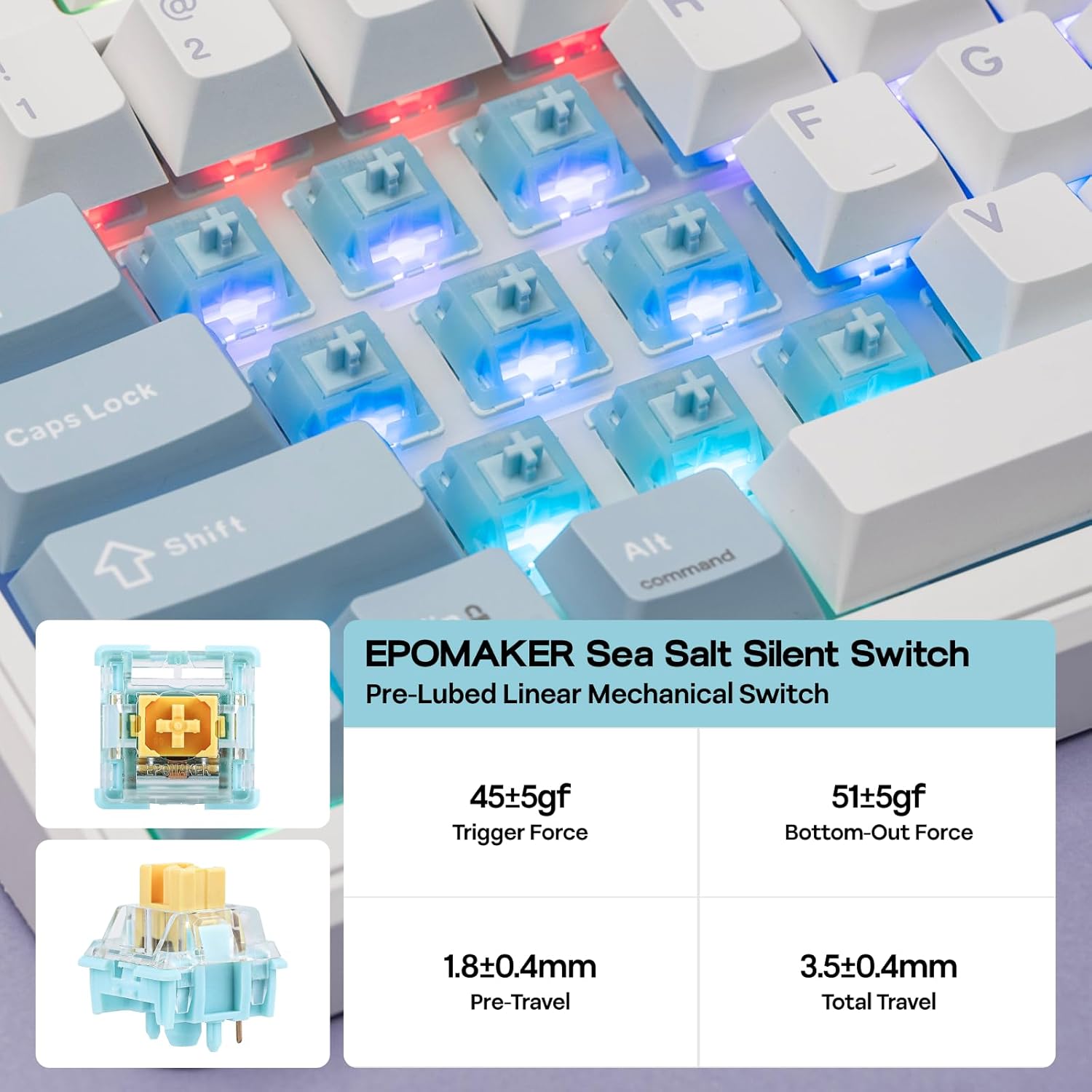 EPOMAKER TH99 PRO 96% Mechanical Keyboard with Screen & Knob, 10000mAh, 2.4Ghz/BT, Hot Swap, Custom Driver, RGB Backlight, PBT Keycap, Wireless Gaming Keyboard for PC/Mac (Blue&White, Sea Salt Silent) - Image 6