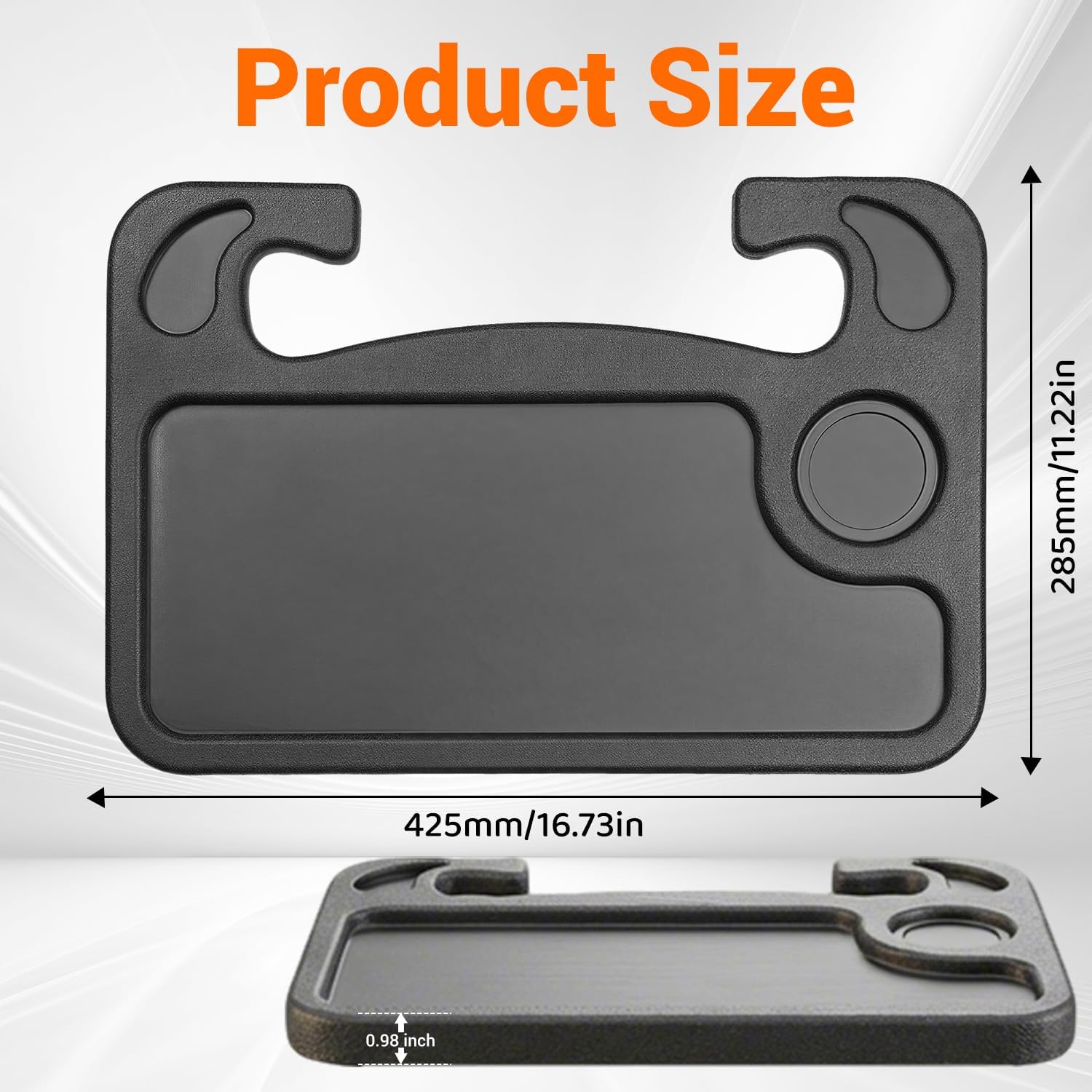 Car Steering Wheel Laptop Desk, Multipurpose Portable Rolling Tray Table for Eating & Working, Universal Car Travel Food Stand-Black