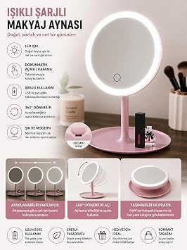 arjl  LED I kl  Makyaj Aynas    Masa st  Dokunmatik Ayarlanabilir Ayna