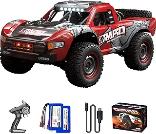 Ritaosan 高速 ラジコンカー 40/70km/h ブラシレスモーター ラジコン オフロード 4WD 大人向け 人気 バッテリー2個 操作時間40分 1/14 LEDライト 2.4Ghz 四輪駆動 レーシング 電動 おもちゃ 子供向け 車 技適認証済み 男の子 誕生日 プレゼント クリスマス お祝い 贈り物 Q130 (赤 ブラシ付きモーター40km/h）