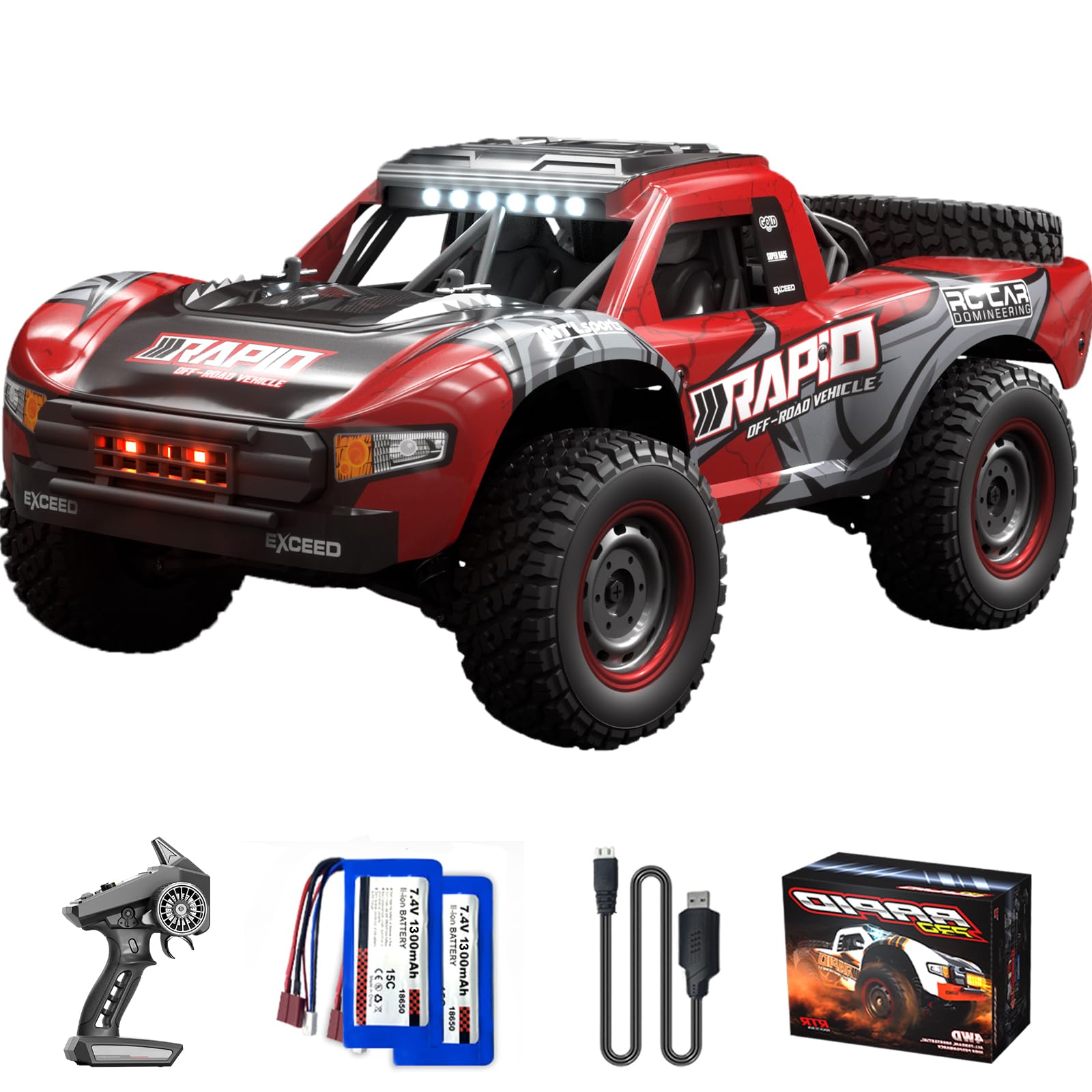 Ritaosan 高速 ラジコンカー 40/70km/h ブラシレスモーター ラジコン オフロード 4WD 大人向け 人気 バッテリー2個 操作時間40分 1/14 LEDライト 2.4Ghz 四輪駆動 レーシング 電動 おもちゃ 子供向け 車 技適認証済み 男の子 誕生日 プレゼント クリスマス お祝い 贈り物 Q130 (赤 ブラシ付きモーター40km/h）