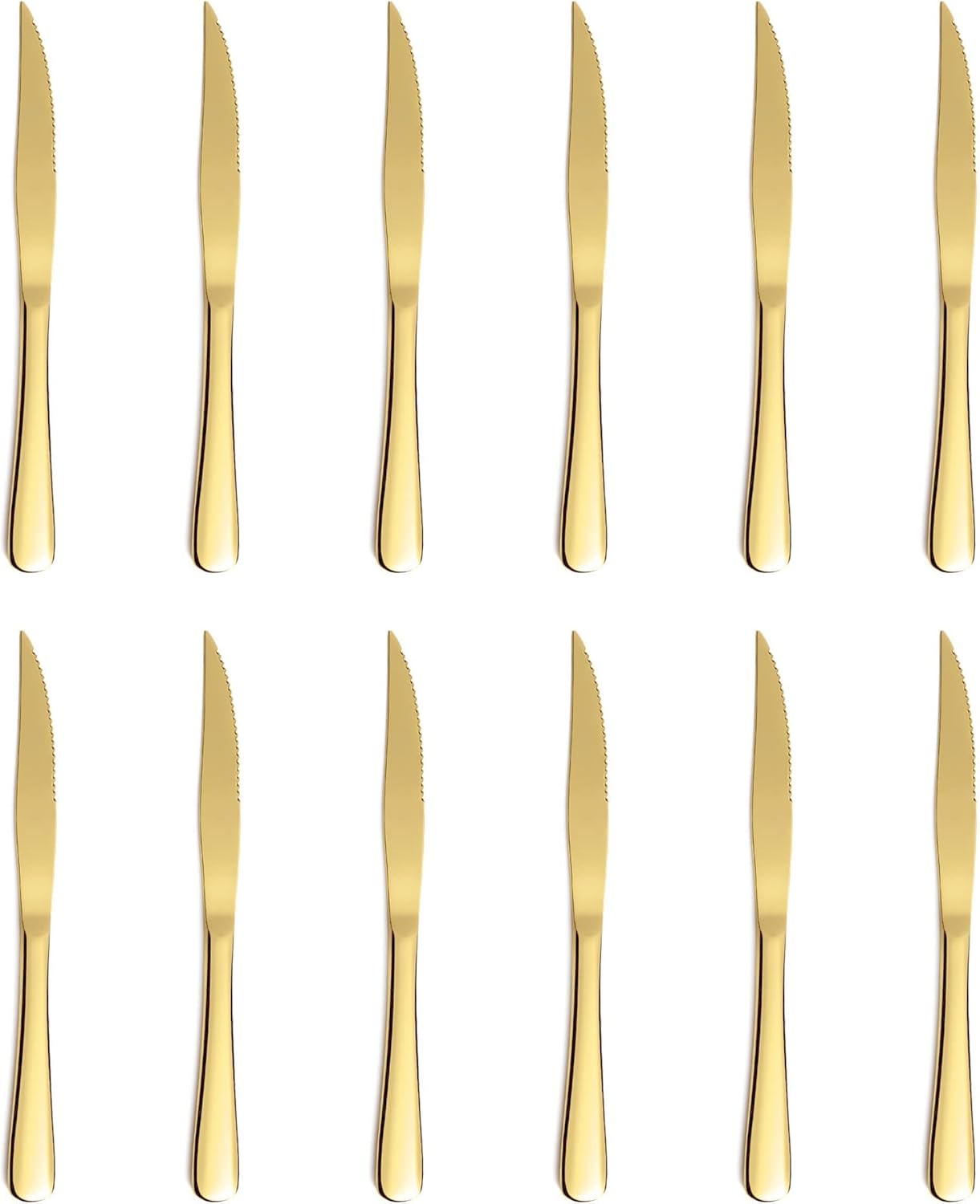 Xingjiake 12Piece Gold Steak Knives, Steak Knives Set of 12, Stainless Steak Knives, Serrated
