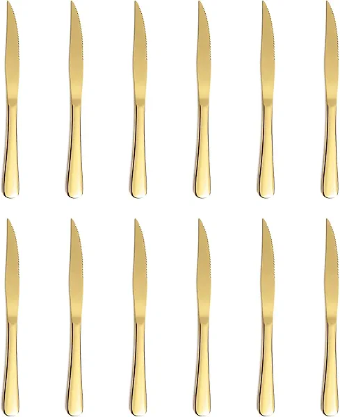 Xingjiake 12-piece Gold Steak Knives, Knives Set Of 12, Stainless Steak Knives, Serrated Butter Knife, Dinner Knives Set, dishwasher safe