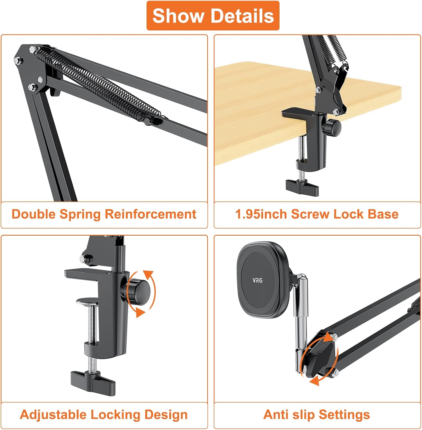 VRIG Overhead Phone Mount Stand with Magsafe, Articulating Arm Cell Phone Holder for Desk, Cell Phone Holder for Live Streams, Zoom Calls, Online Teaching, Selfies, Remote Working - Image 4