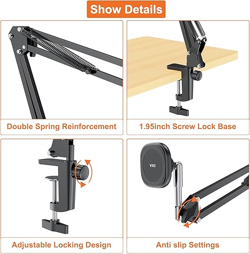 Miniatura 4 de UURIG Soporte de teléfono superior con Magsafe, brazo articulado para teléfono celular para escritorio, soporte de teléfono celular para