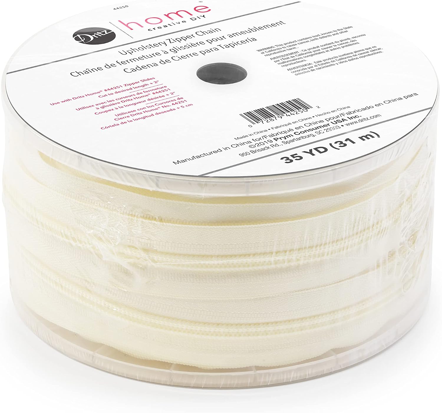 Dritz Home Nylon Upholstery Zipper Chain, 35-Yards, Cream