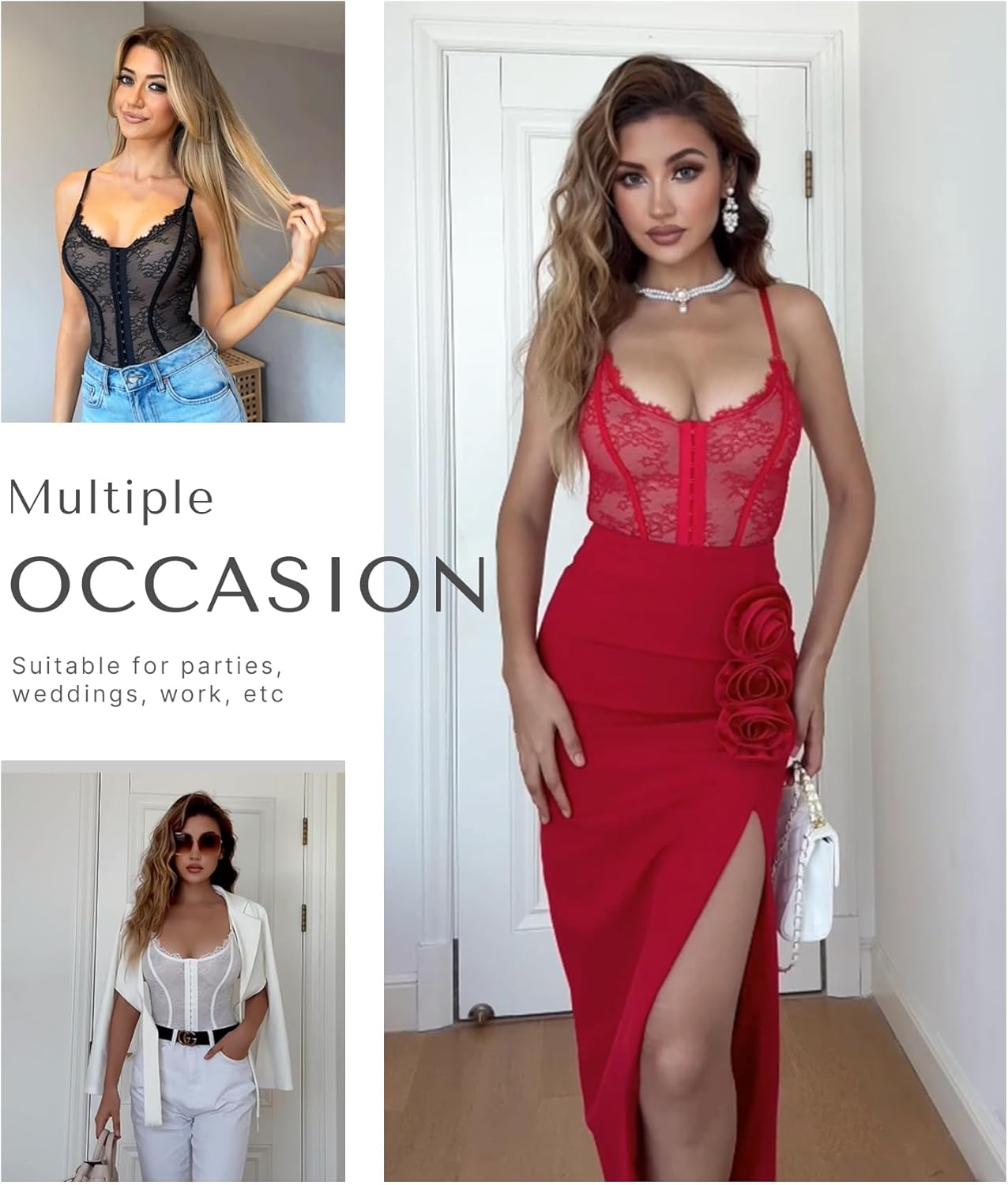 SHAPELLX Lace Bodysuit for Women Tummy Control Shapewear Backless Body Suits One Piece Body Shaper Thongs - Image 2