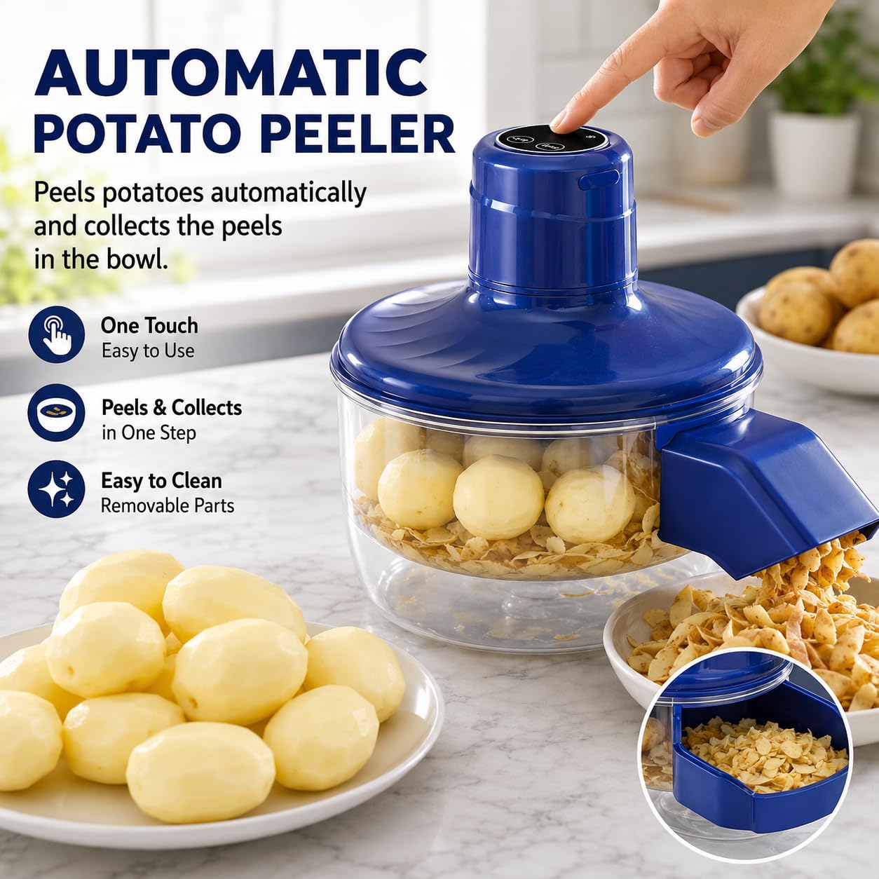 Éplucheur de pommes de terre électrique rechargeable, éplucheur automatique de légumes et de fruits avec lame en acier inoxydable pour éplucher facilement les pommes de terre, les carottes et l'ail