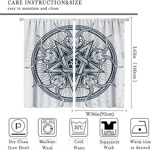 Vista 284 de Cortinas de cabeza de cabra, misteriosa cabeza de cabra malvada, calavera negra, bolsillo para barra, cortinas opacas para ventana, juego de 2