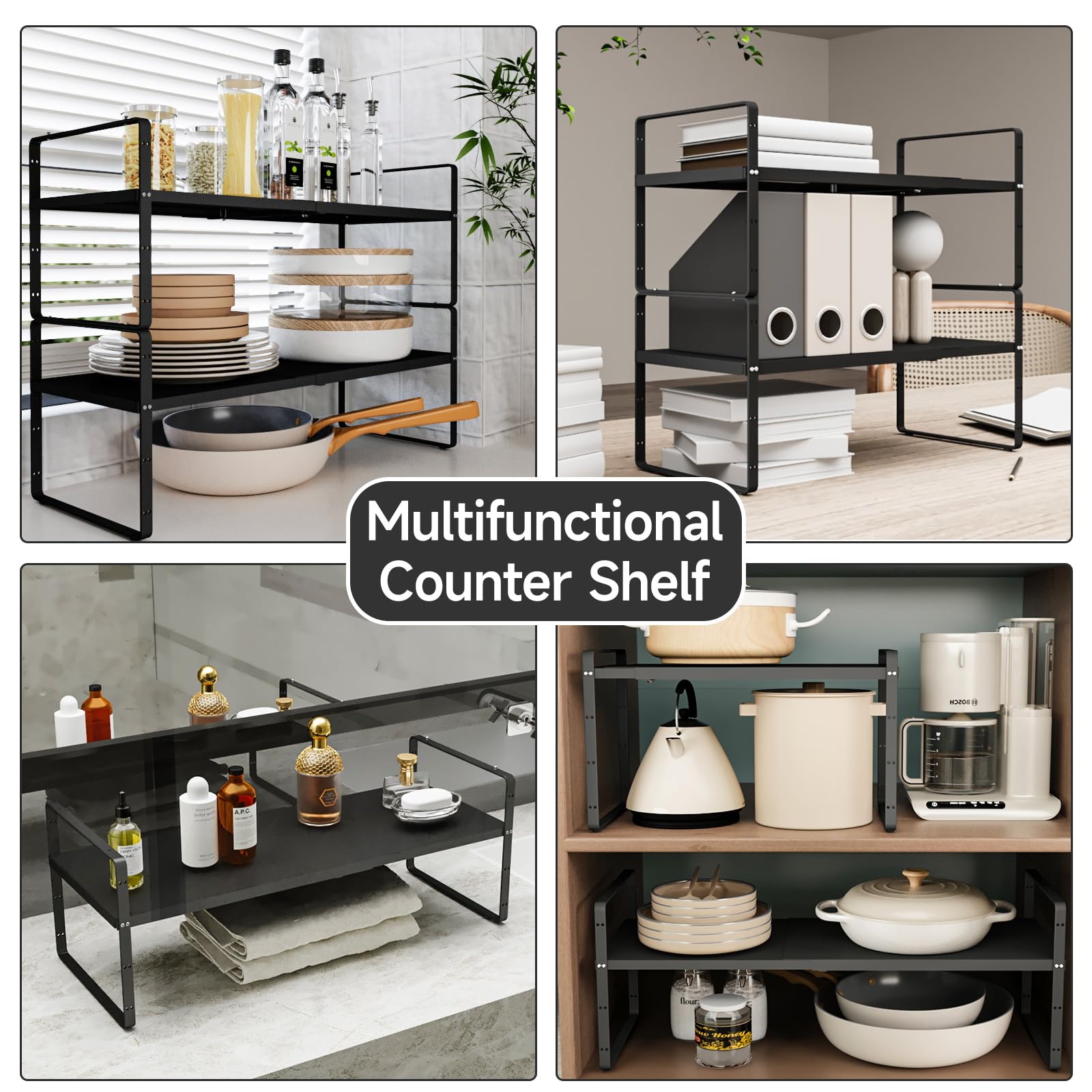 Organizador de estante de cocina expandible, organizador de estante apilable, estantes grandes, estante de despensa de altura ajustable, estante de especias para armario de cocina, encimera