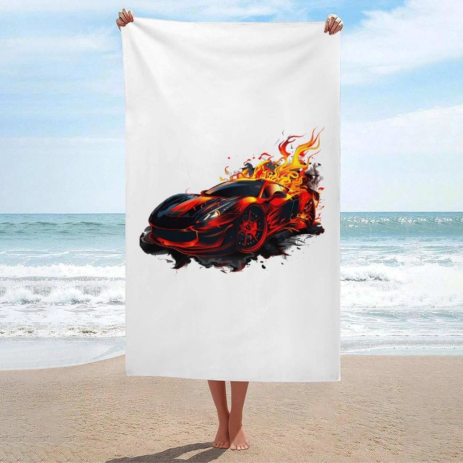 Fire Sports Car Bath Towel Beach Towels Quick Dry Oversized Bath Blanket Highly Absorbent Towel for Women Men 160x80cm
