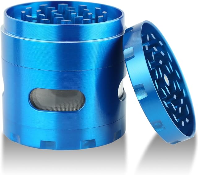 DCOU Premium Herb Grinder 2.2 Inches 4 Piece with Pollen Catcher Durable Zinc Alloy Grinder Spice Grinder (Blue)