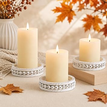 Hanobe Wooden Candle Holder for Pillar Candles Set of 3 Candlestick Holders