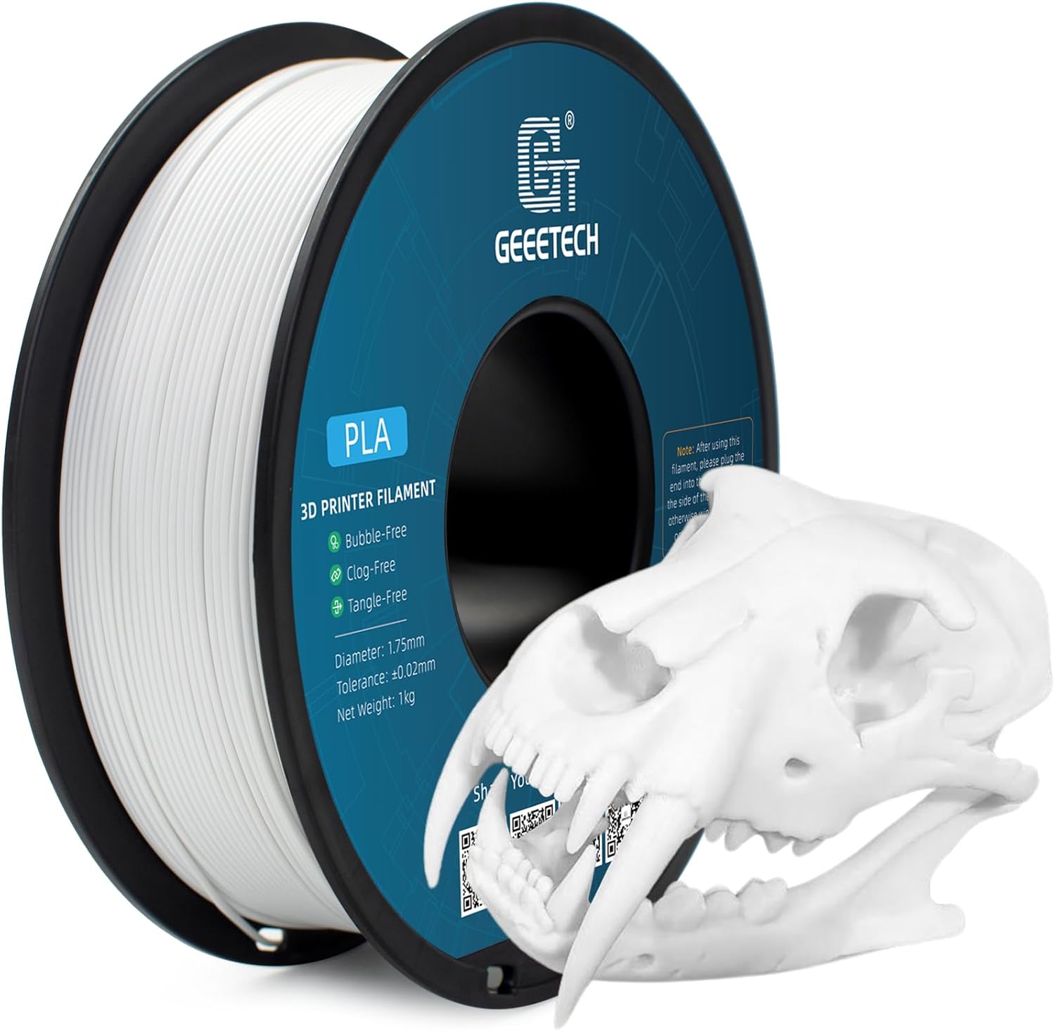 Geeetech 1.75mm PLA 3D Printer Filament, 1kg Spool (2.2lbs), Upgrade Tidy Winding Tangle-Free, Dimensional Accuracy +/- 0.02 mm, White