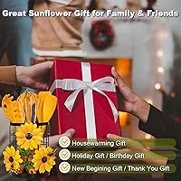 Vista 5 de Organizador de utensilios de cocina de girasol con juego de utensilios de cocina de silicona, 6 piezas, soporte para recipiente, decoración