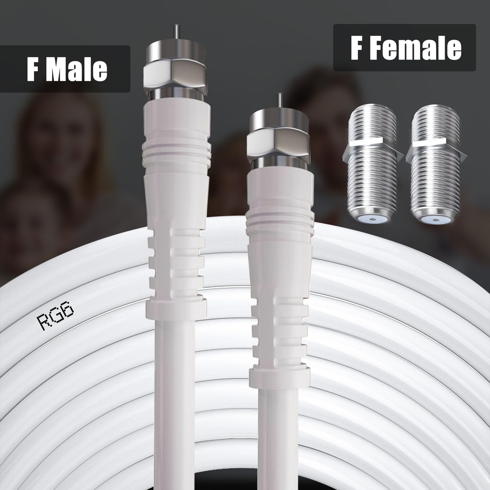 TUOLNK RG6 Câble d'antenne TV F mâle RG6 câble coaxial avec connecteur F femelle 75 Ohm, pour décodeur câble, TV, satellite, 6,6 pieds (2 M)