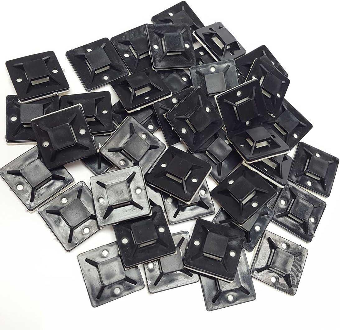 Cable Tie Mounts Self Adhesive Clips Wire Tie Base (25mm x 25mm) - Premium Grade Strength Screw-Hole Anchor Point Provides Optimal Strength (100 Black)