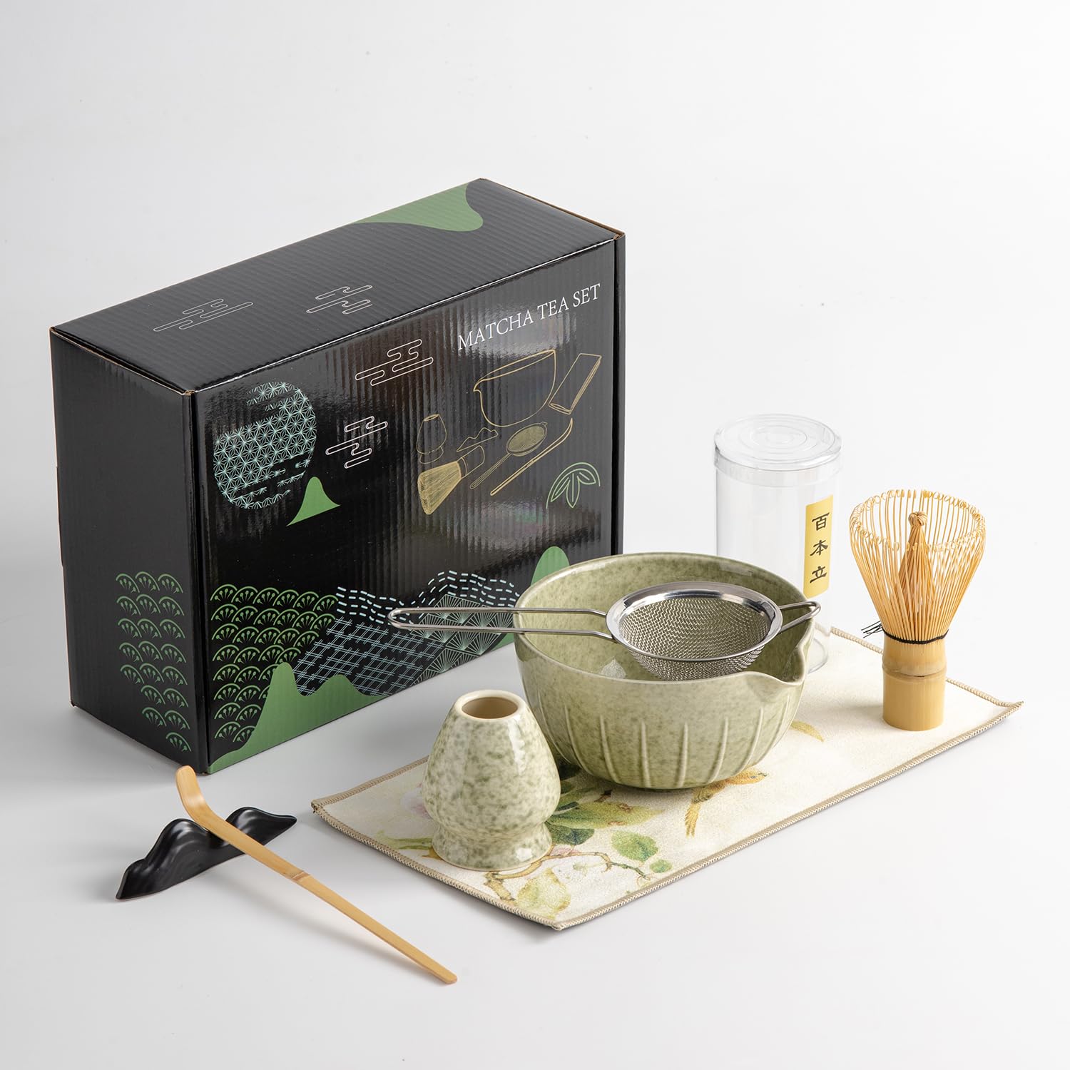 Regalo Amanti Matcha Kit Matcha 5 Pezzi Verde - Con Ciotola, Frusta, Setaccio, Cucchiaio E Supporto, Per Preparare Tè Matcha Perfetto Chasen Matcha
