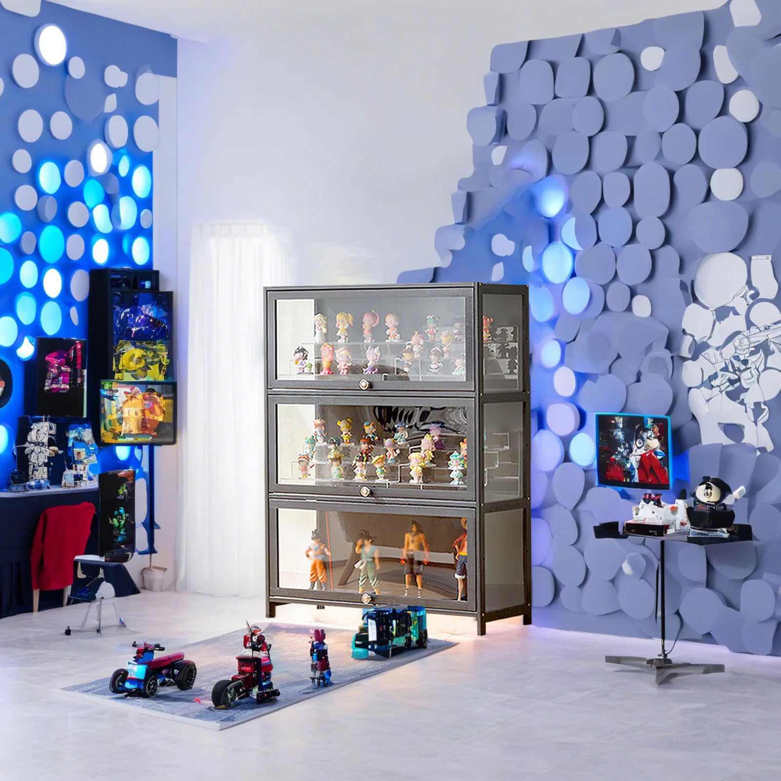 SAADHGG Small Display Cabinet with Acrylic Glass Doors, 4-Tier Curio Cabinet Figure Display Case Living Room Storage Cabinets with Doors and Shelves