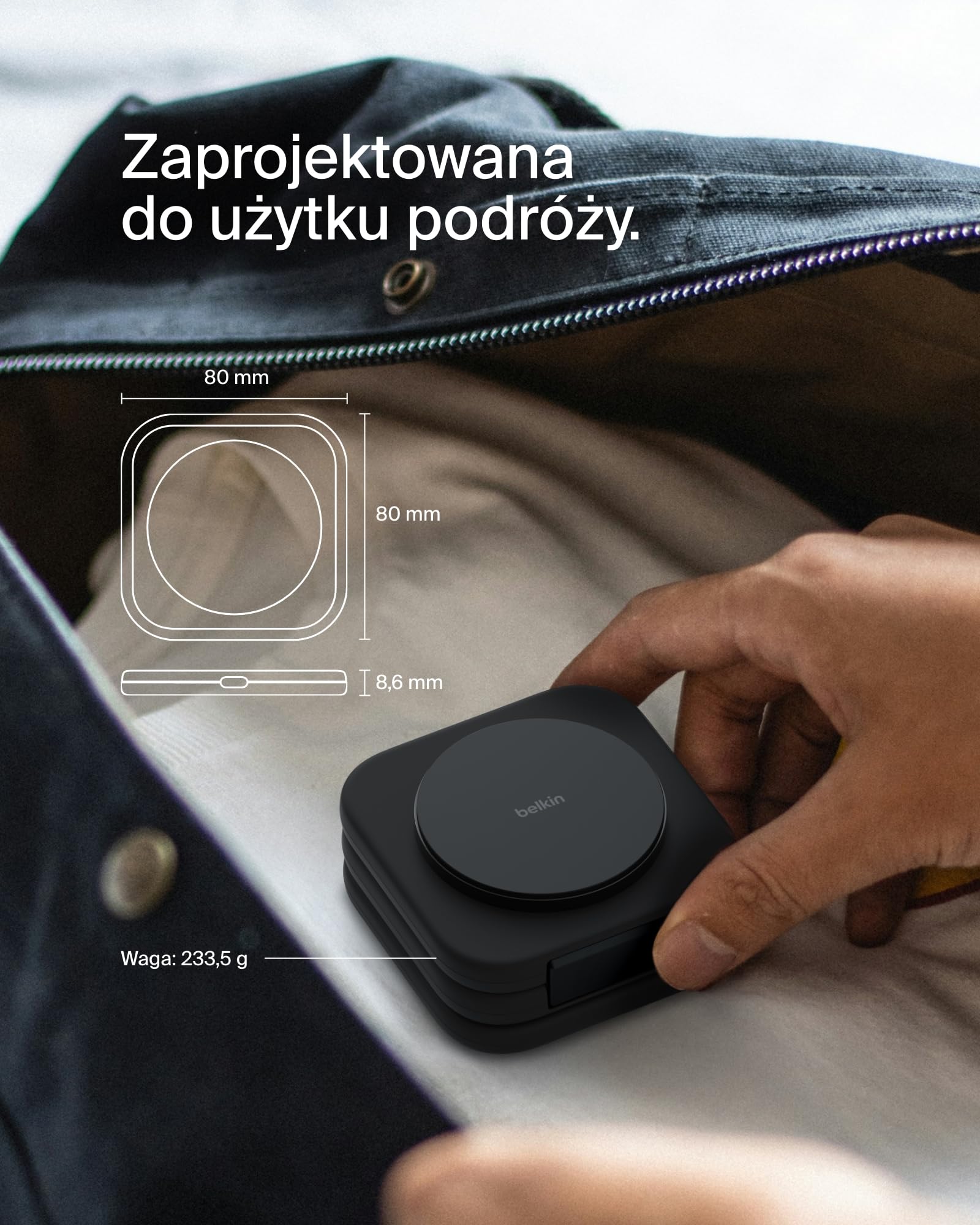 Belkin BoostCharge Pro podróżna magnetyczna podkładka ładująca 3 w 1 15 W z certyfikatem Qi2 – składana ładowarka indukcyjna zgodna z MagSafe do urządzeń iPhone 16/15/14, Apple Watch 10 i AirPods