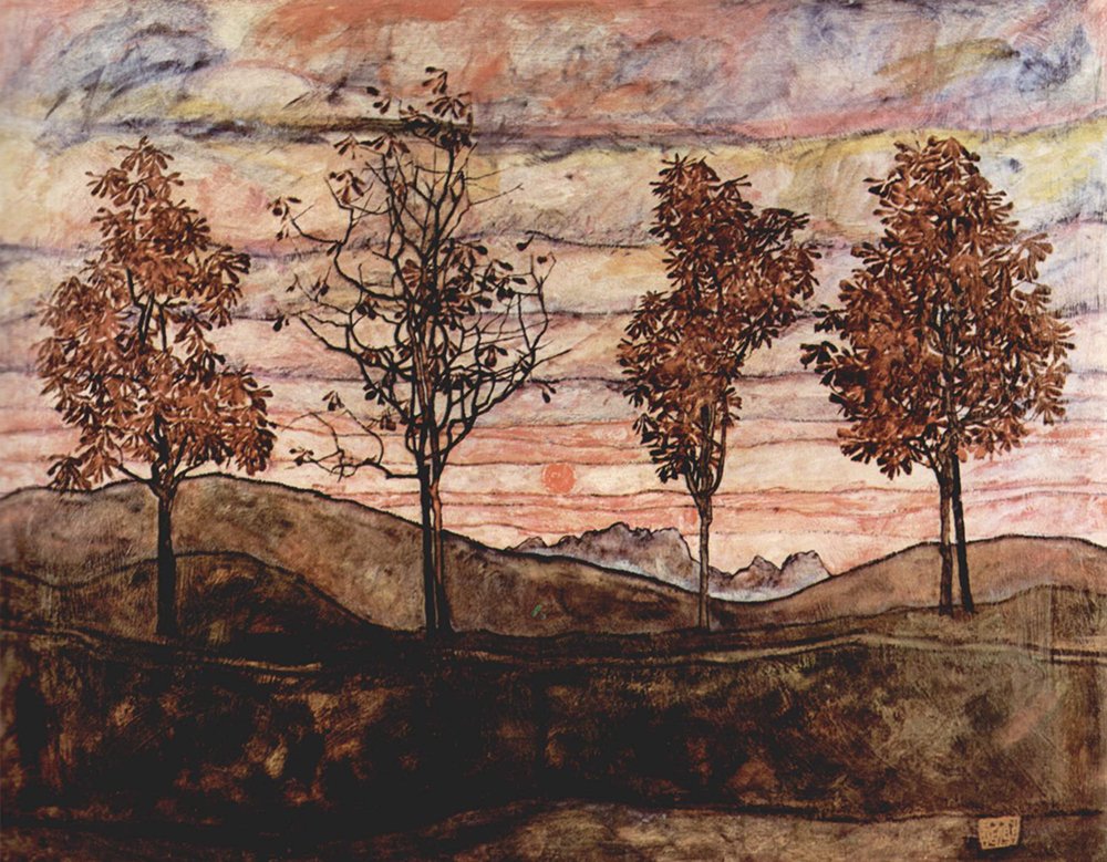 Affiche Trees by The Hill d'Egon Schiele format grand modèle impression d'art mate
