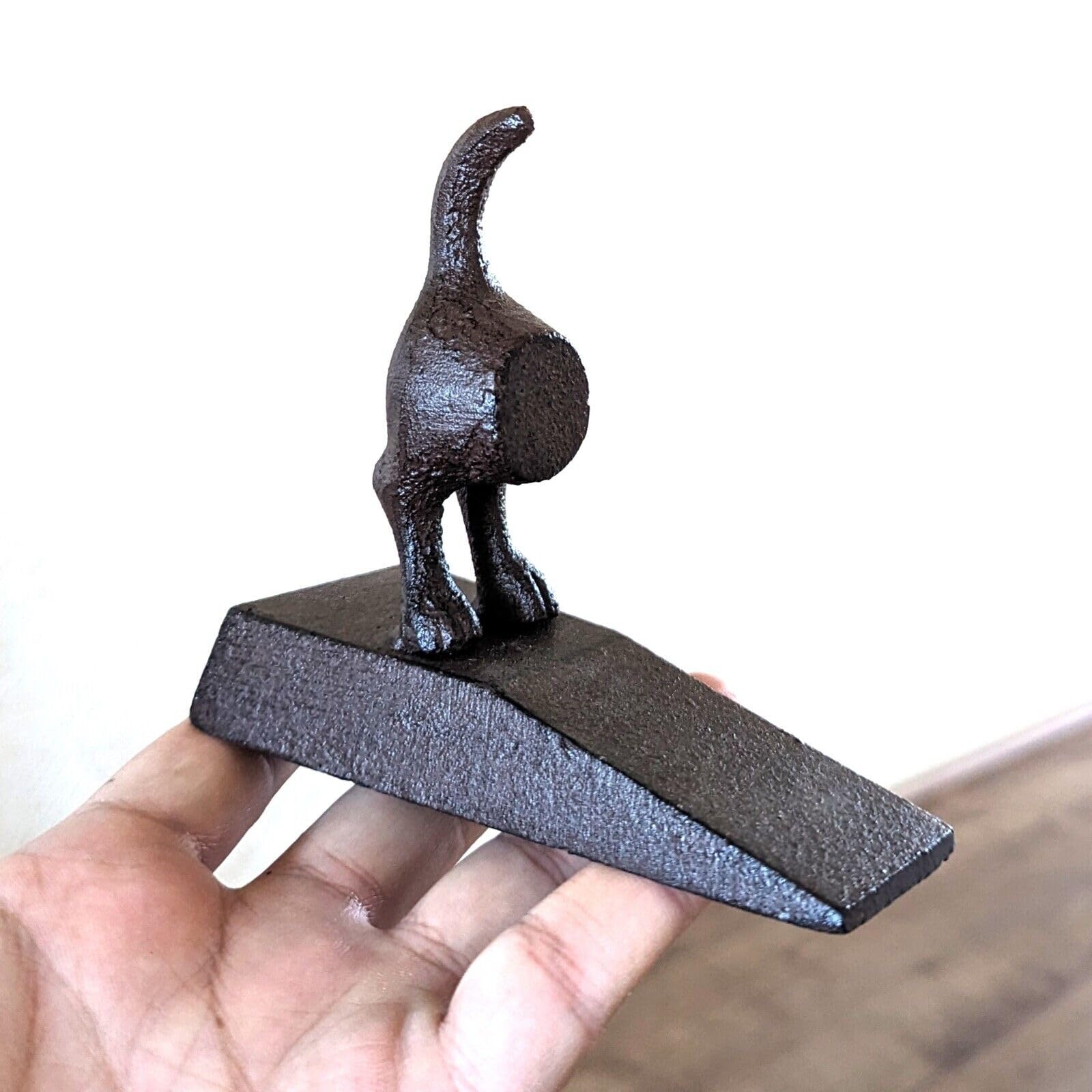 Fyne-Finds Brown Dog Tail Cast Iron Metal Doorstopper Heavy Door Wedge Shabby Chic Stopper