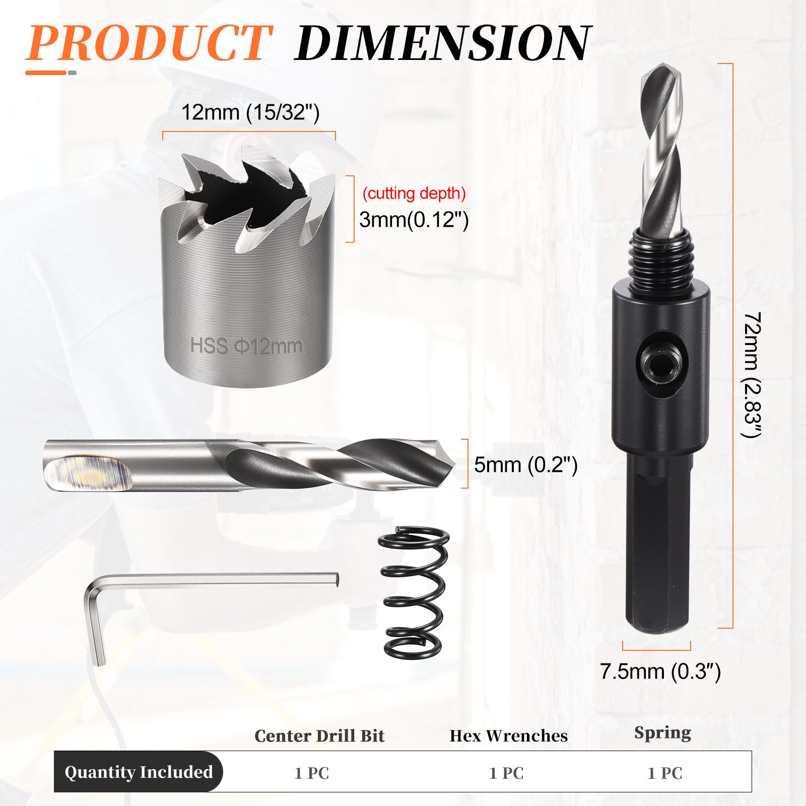 METALLIXITY Hole Saw 12mm (15/32"), 4241 High Speed Steel Hole Cutter with Center Drill Bit - Image 2