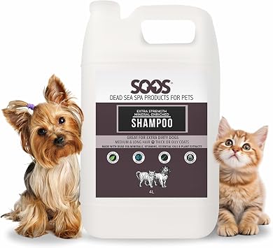 Soos Pet Extra Strength Mineral Enriched Shampoo for Dogs and Cats Natural Dead Sea Mineral Enriched Deeply Absorbing with Vitamins Essential Oils Natural Ingredients - 1x 4L Gallon