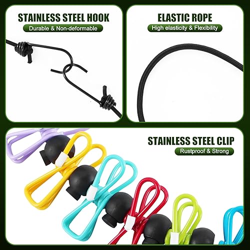 Miniatura 2 de Paquete de 2 tendederos portátiles para acampar, 12 pinzas para la ropa, accesorios de camping, tendedero de viaje para interiores y exteriores,