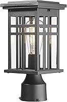 Vista 8 de Lámpara de poste para exteriores, HWH Lámpara de poste de pilar exterior en acabado negro mate con pantalla de vidrio transparente, 5HD37P BK