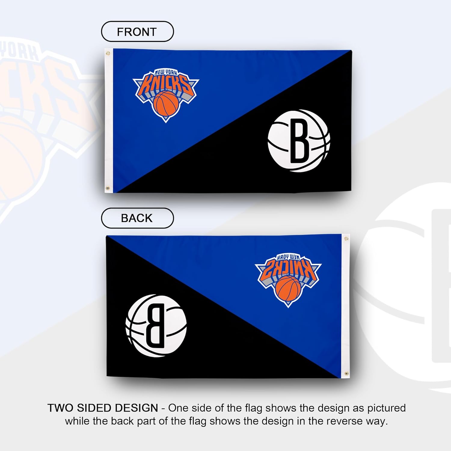 Desert Cactus New York Knicks x Brooklyn Nets Flag - 3 x 5 Feet NBA Banner, Indoor/Outdoor Durable Fabric, 100% Polyester Design (House Rivals) - Image 2