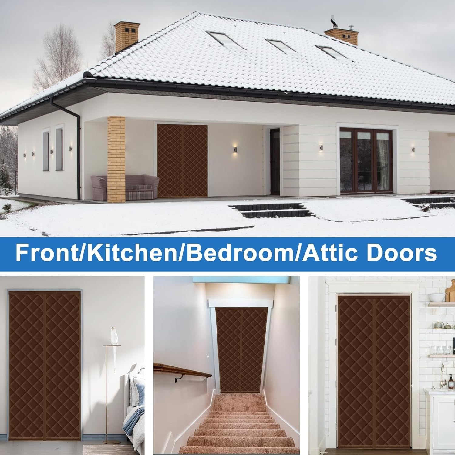 Tenda termica magnetica per porta, spessa, insonorizzata e resistente alle intemperie, per porte d'ingresso, in tessuto imbottito di cotone, 90 x 210 cm, soluzione a risparmio energetico