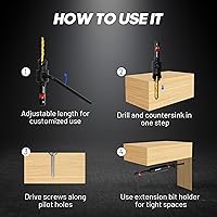 Vista 5 de EZARC Countersink Drill Bit Set, 12 PCS Counter Sink Drill Bit Adjustable, #4, #6, #8, #10, #12, Magnetic Extension bit Holder for Woodworking with