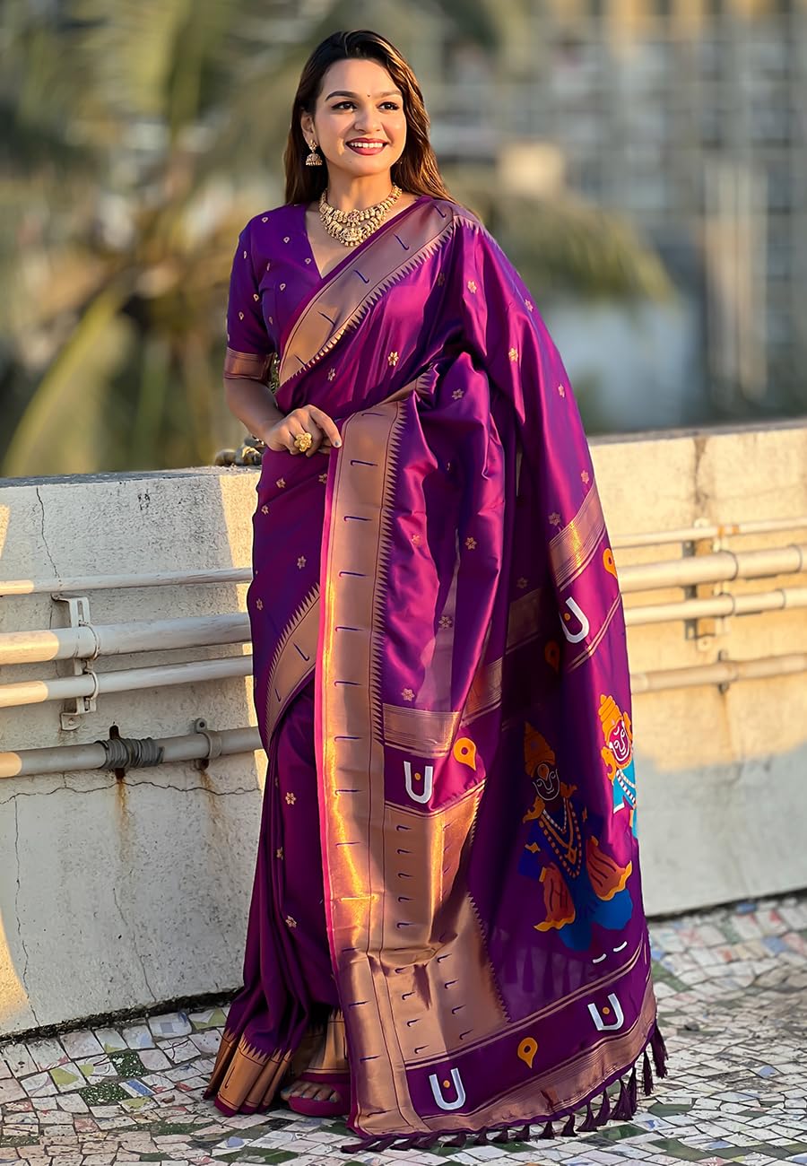 SGF11 Women's Kanjivaram Paithani Silk Saree With Unstitched Blouse Piece product image 4
