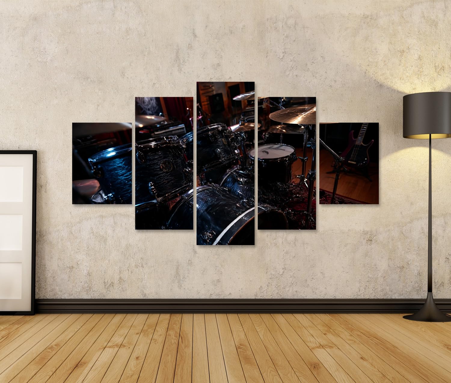 islandburner Cuadro sobre lienzo batería en estudio de música grabación detallada para amantes de la música – 5 piezas