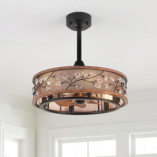 WWM Ventilador de techo de 20 pulgadas de bajo perfil con luz  estilo granja, motor de CC que fija el parpadeo, motor reversible, 6 bombillas LED